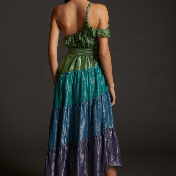 🌈 NWT MAEVE Ruffled One-Shoulder Maxi Dress - Multicolor/Rainbow - XL - Picture 3 of 8